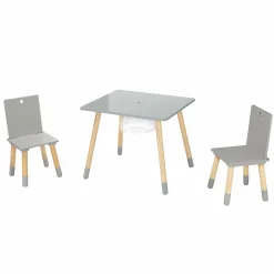 3-tlg. Kindersitzgruppe inkl. 1 Tisch mit Aufbewahrungsnetz & 2 Stühle - Grau