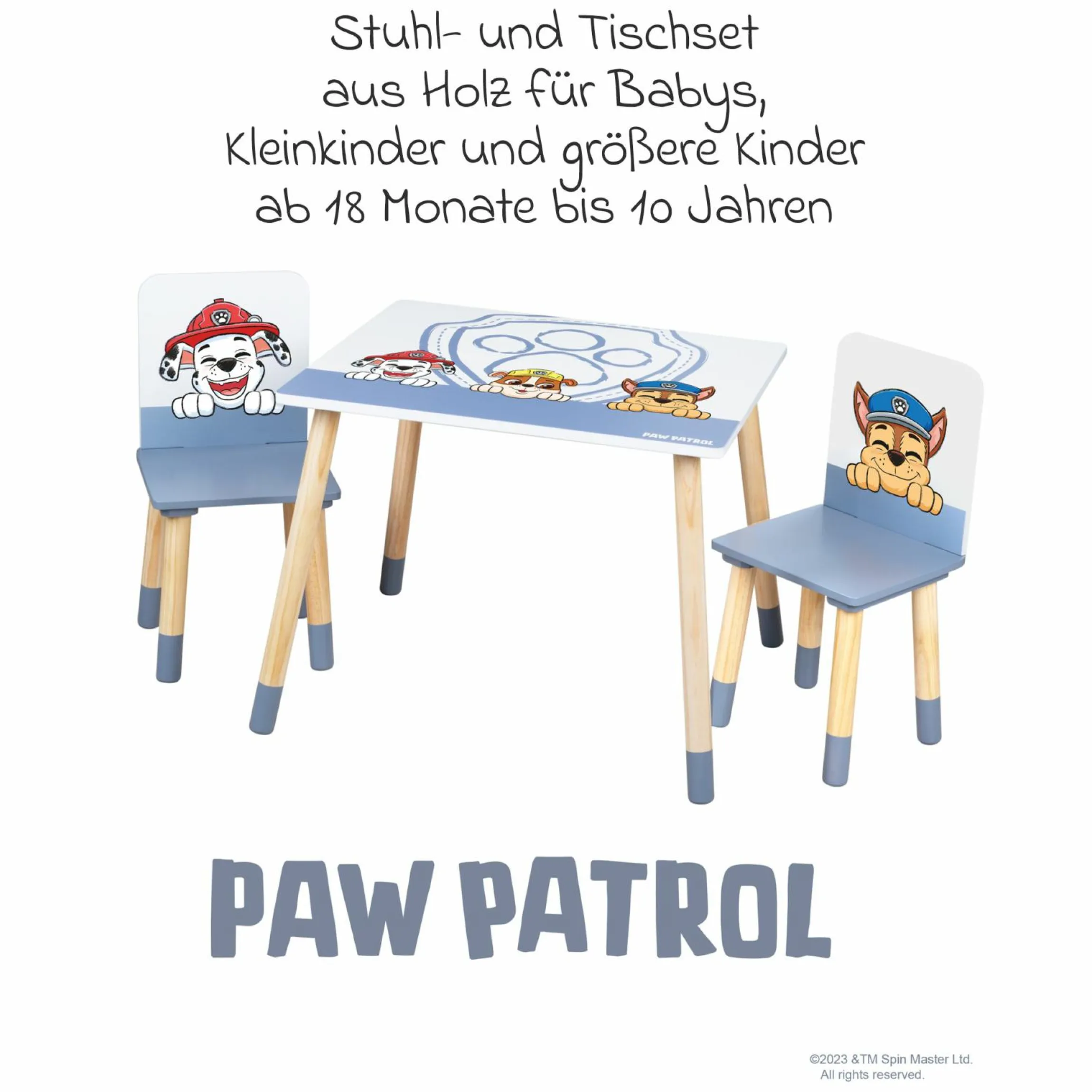 3-tlg. Kindersitzgruppe inkl. 1 Tisch und 2 Stühle - Paw Patrol - Weiß Blau