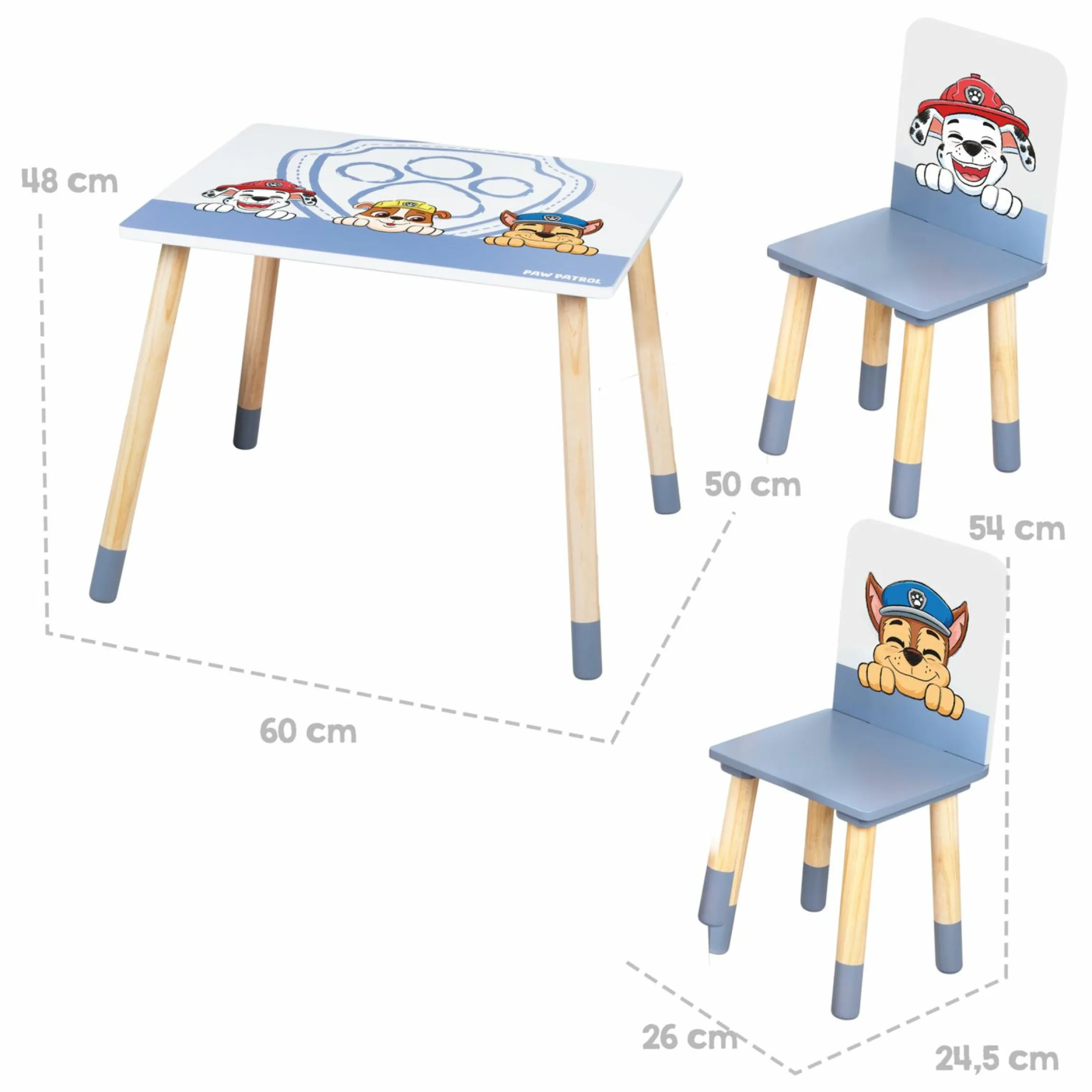 3-tlg. Kindersitzgruppe inkl. 1 Tisch und 2 Stühle - Paw Patrol - Weiß Blau