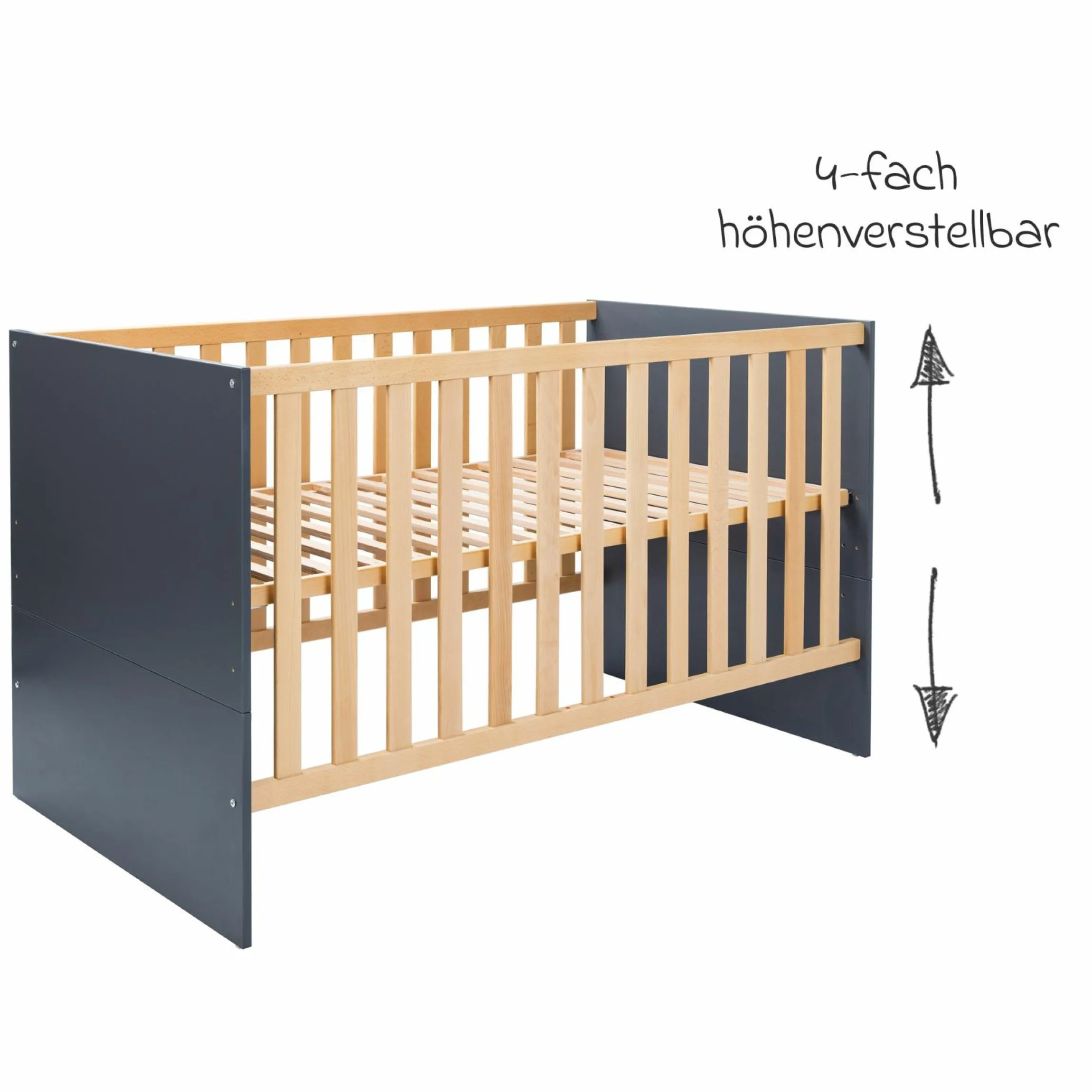 3-tlg Kinderzimmer-Set Alessio mit 3-türigem Schrank, Bett, Wickelkommode mit Wickelaufsatz - Artisan-Oak / Anthrazit - Kollektion 2024