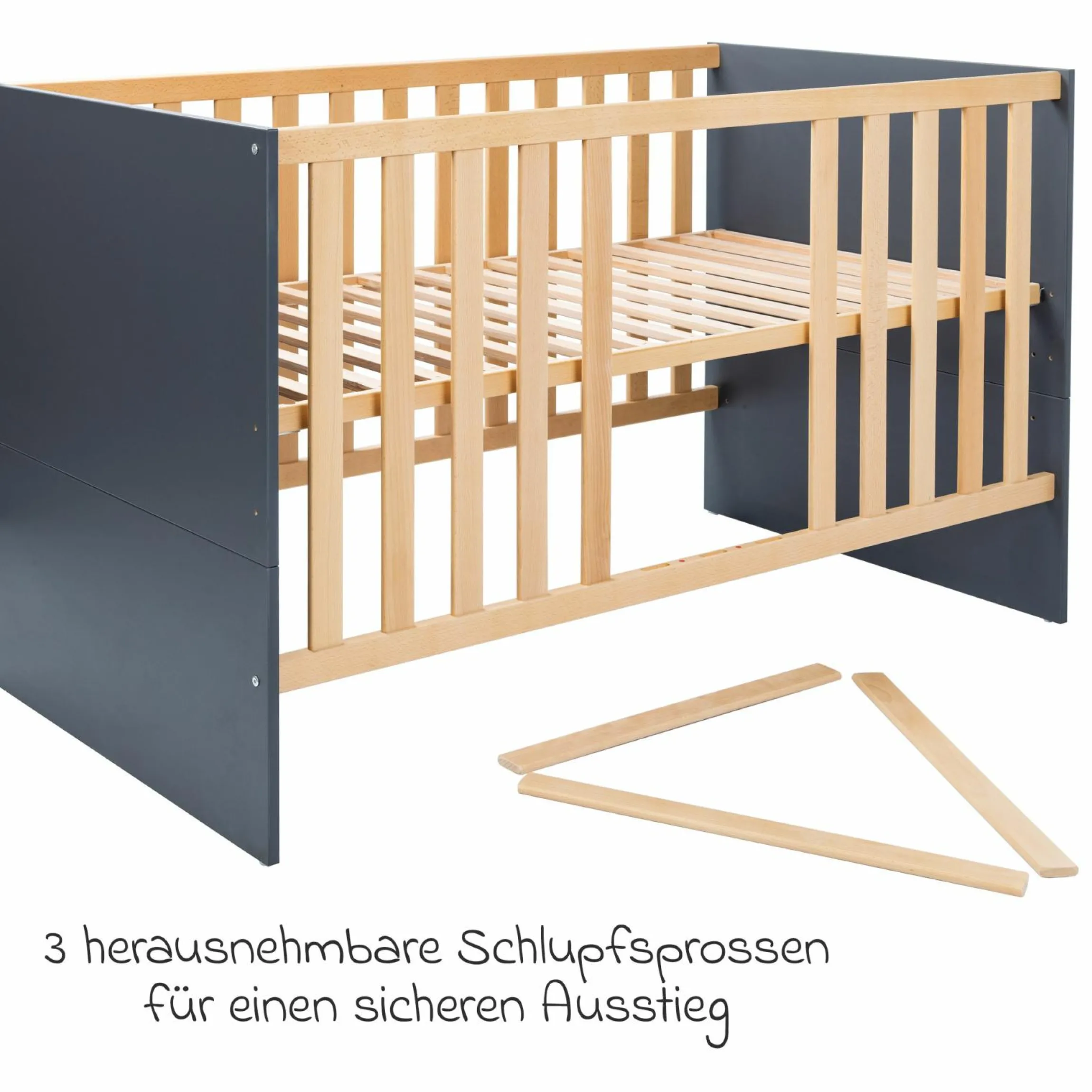 3-tlg Kinderzimmer-Set Alessio mit 3-türigem Schrank, Bett, Wickelkommode mit Wickelaufsatz - Artisan-Oak / Anthrazit - Kollektion 2024