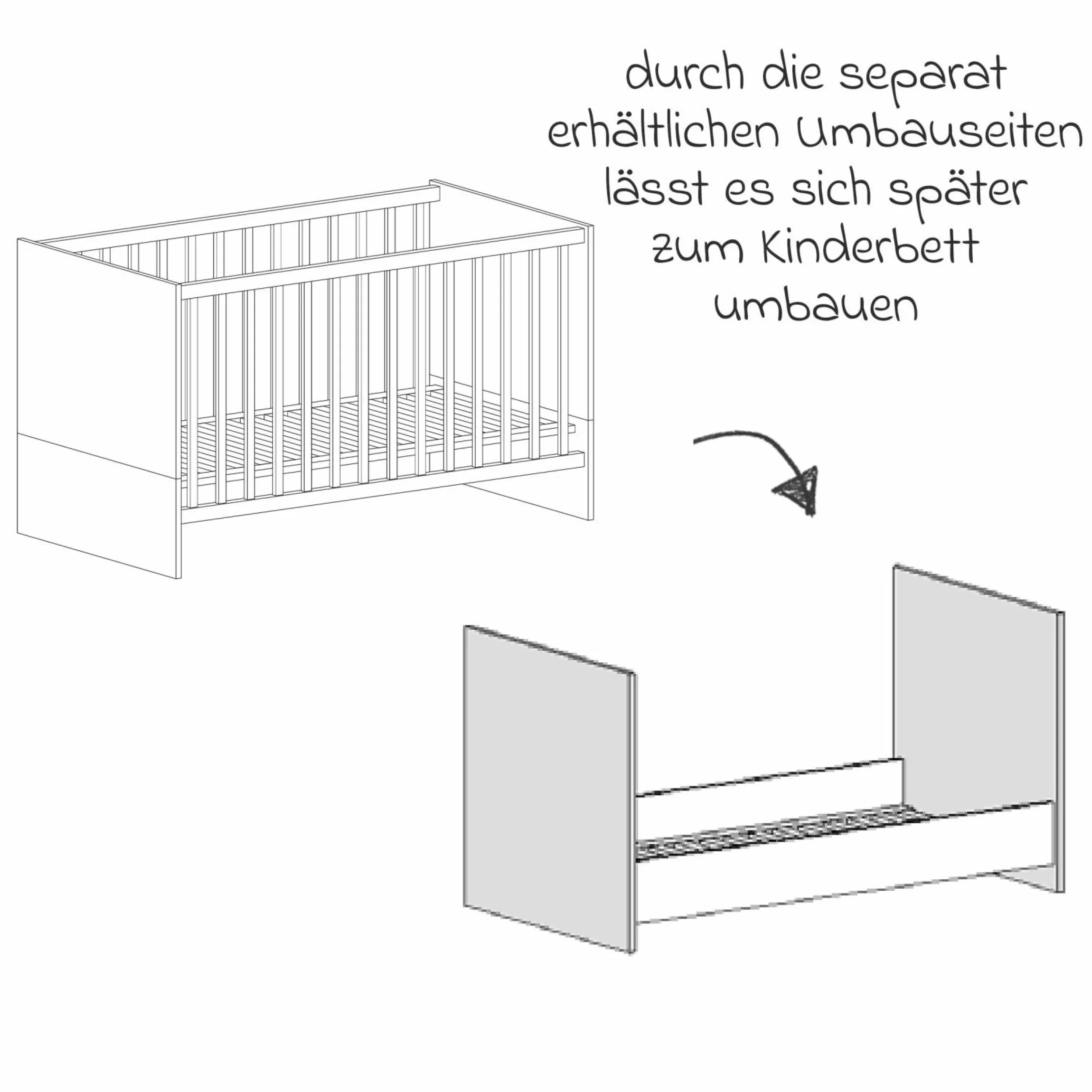 3-tlg Kinderzimmer-Set Alessio mit 3-türigem Schrank, Bett, Wickelkommode mit Wickelaufsatz - Artisan-Oak / Anthrazit - Kollektion 2024