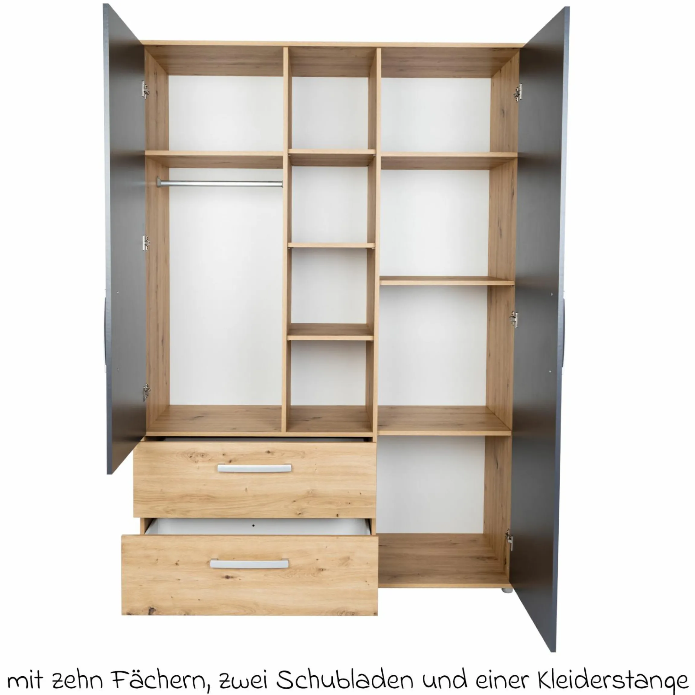 3-tlg Kinderzimmer-Set Alessio mit 3-türigem Schrank, Bett, Wickelkommode mit Wickelaufsatz - Artisan-Oak / Anthrazit - Kollektion 2024