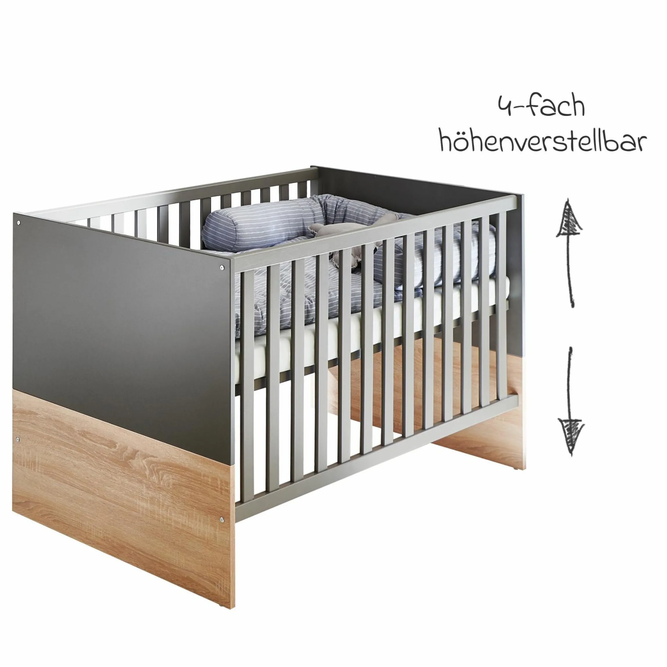 3-tlg Kinderzimmer-Set Cloe mit 3-türigem Schrank, Bett, Wickelkommode mit Wickelaufsatz - Lava Matt / Eiche Sägerau - Kollektion 2024