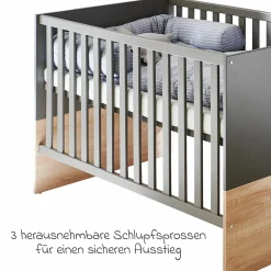 3-tlg Kinderzimmer-Set Cloe mit 3-türigem Schrank, Bett, Wickelkommode mit Wickelaufsatz - Lava Matt / Eiche Sägerau - Kollektion 2024