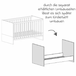 3-tlg Kinderzimmer-Set Cloe mit 3-türigem Schrank, Bett, Wickelkommode mit Wickelaufsatz - Lava Matt / Eiche Sägerau - Kollektion 2024