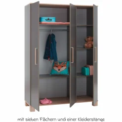 3-tlg Kinderzimmer-Set Cloe mit 3-türigem Schrank, Bett, Wickelkommode mit Wickelaufsatz - Lava Matt / Eiche Sägerau - Kollektion 2024