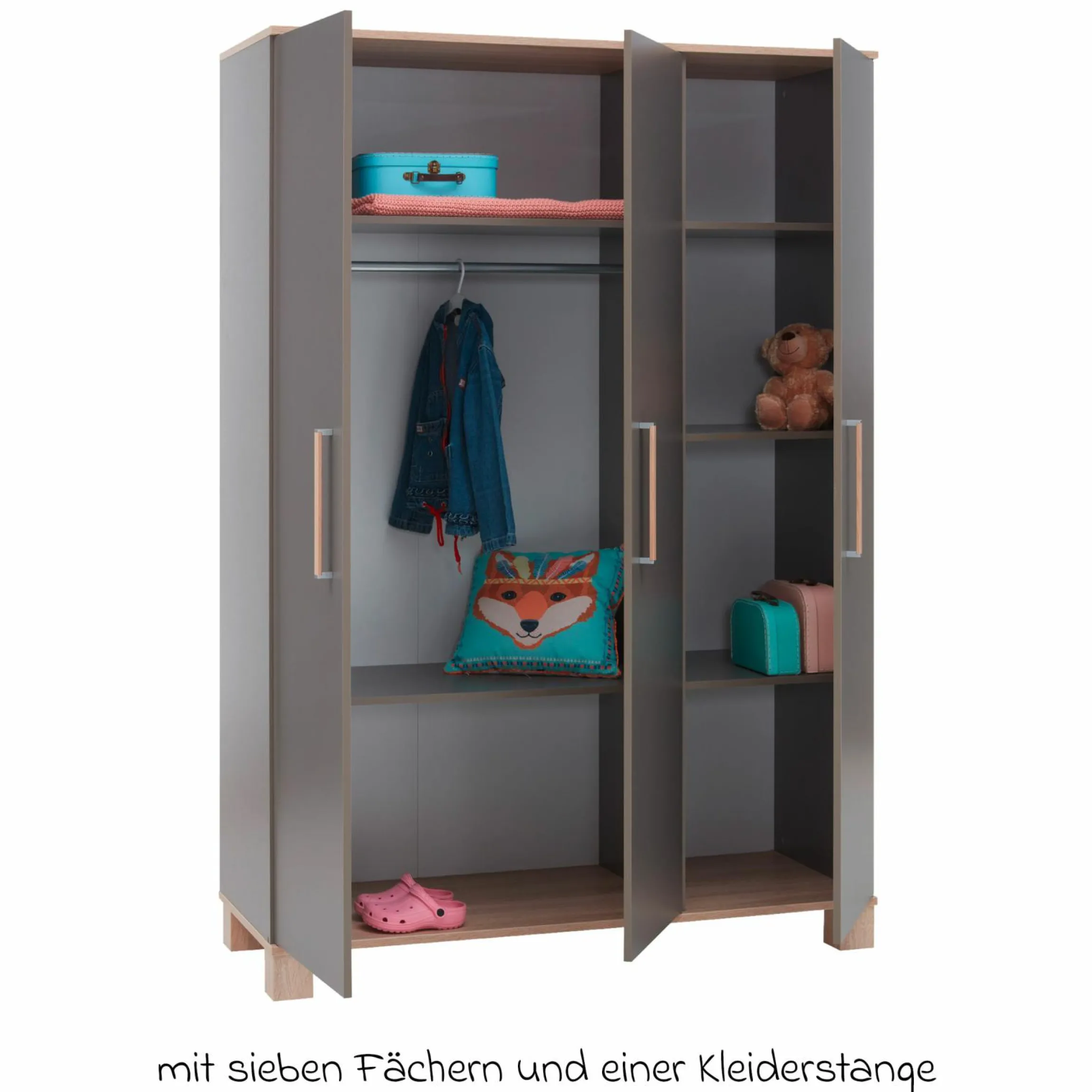 3-tlg Kinderzimmer-Set Cloe mit 3-türigem Schrank, Bett, Wickelkommode mit Wickelaufsatz - Lava Matt / Eiche Sägerau - Kollektion 2024