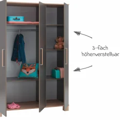 3-tlg Kinderzimmer-Set Cloe mit 3-türigem Schrank, Bett, Wickelkommode mit Wickelaufsatz - Lava Matt / Eiche Sägerau - Kollektion 2024