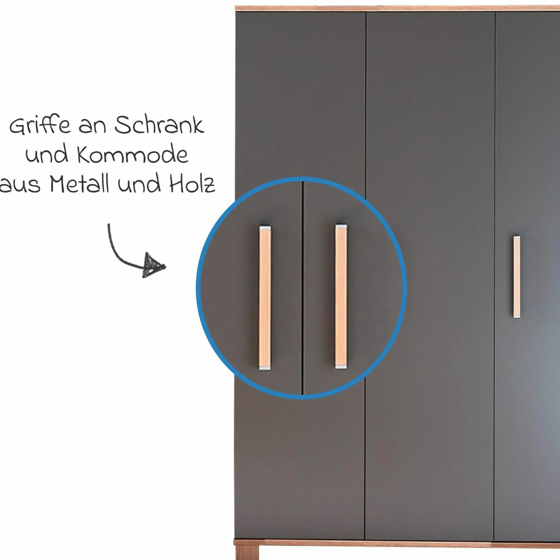 3-tlg Kinderzimmer-Set Cloe mit 3-türigem Schrank, Bett, Wickelkommode mit Wickelaufsatz - Lava Matt / Eiche Sägerau - Kollektion 2024