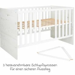 3-tlg Kinderzimmer-Set Lavea mit 3-türigem Schrank, Bett, Wickelkommode mit Wickelaufsatz - White-Oak / Schwarz - Kollektion 2024