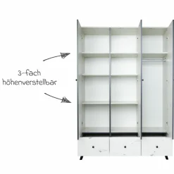 3-tlg Kinderzimmer-Set Lavea mit 3-türigem Schrank, Bett, Wickelkommode mit Wickelaufsatz - White-Oak / Schwarz - Kollektion 2024