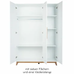 3-tlg Kinderzimmer-Set Lina mit 4-türigem Schrank, Bett, Wickelkommode mit Wickelaufsatz - Kreideweiß / Walnuss-Optik - Kollektion 2024