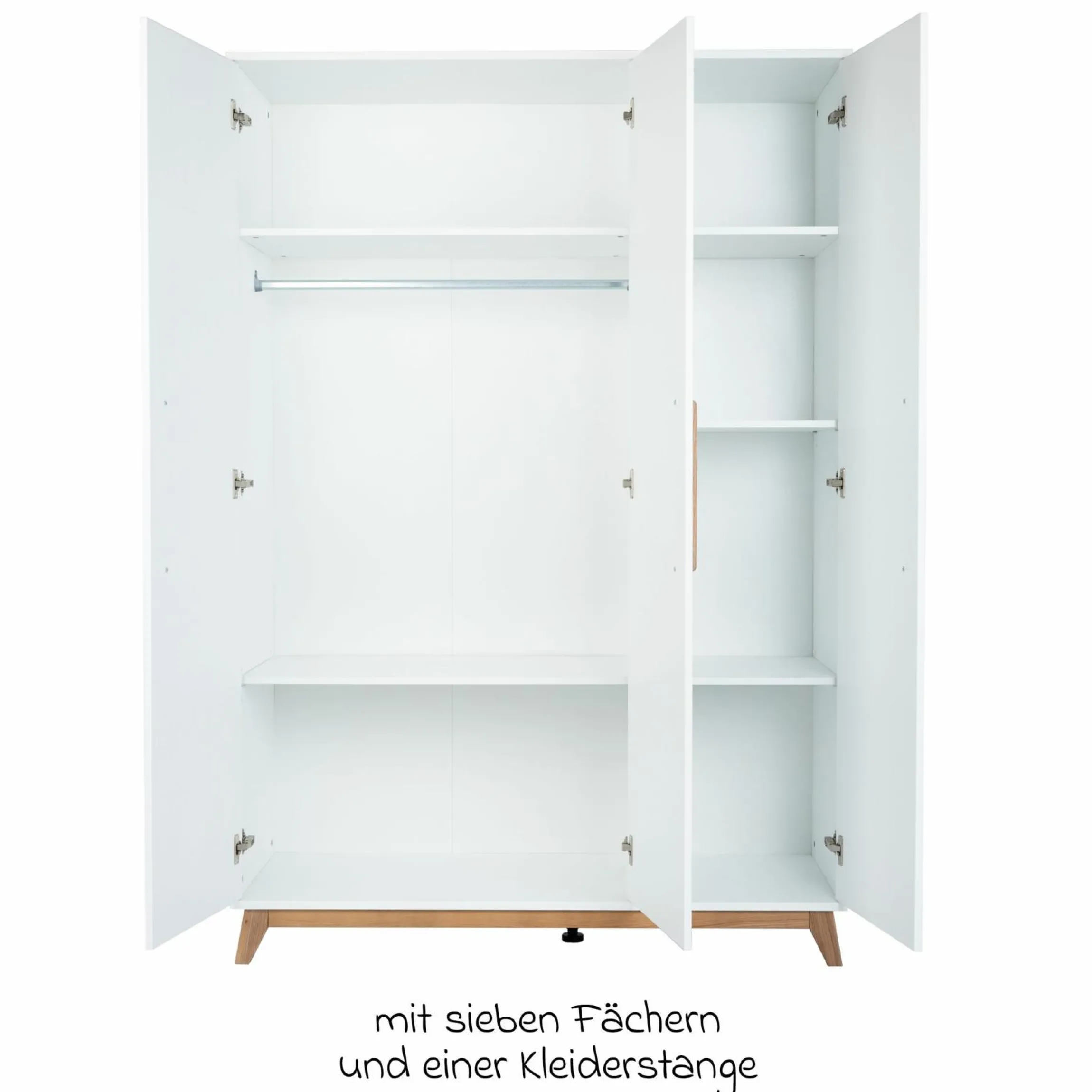 3-tlg Kinderzimmer-Set Lina mit 4-türigem Schrank, Bett, Wickelkommode mit Wickelaufsatz - Kreideweiß / Walnuss-Optik - Kollektion 2024