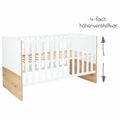 3-tlg Kinderzimmer-Set Maxim mit 4-türigem Schrank, Bett, Wickelkommode mit Wickelaufsatz - Kreideweiß / Artisan-Oak - Kollektion 2024