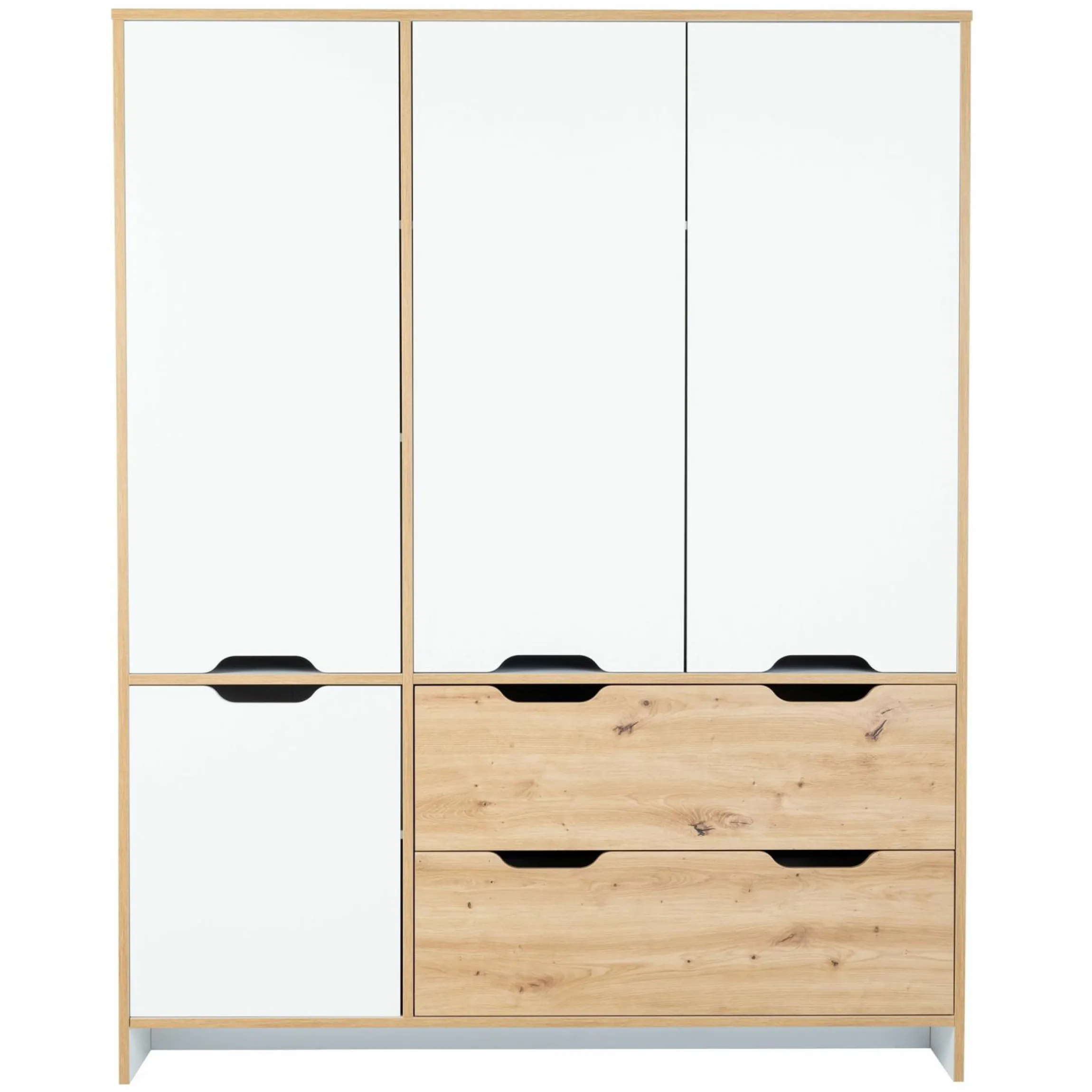 3-tlg Kinderzimmer-Set Maxim mit 4-türigem Schrank, Bett, Wickelkommode mit Wickelaufsatz - Kreideweiß / Artisan-Oak - Kollektion 2024