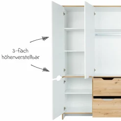 3-tlg Kinderzimmer-Set Maxim mit 4-türigem Schrank, Bett, Wickelkommode mit Wickelaufsatz - Kreideweiß / Artisan-Oak - Kollektion 2024