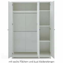 3-tlg Kinderzimmer-Set Thilo mit 3-türigem Schrank, Bett, Wickelkommode mit Wickelaufsatz - Weiß - Kollektion 2024