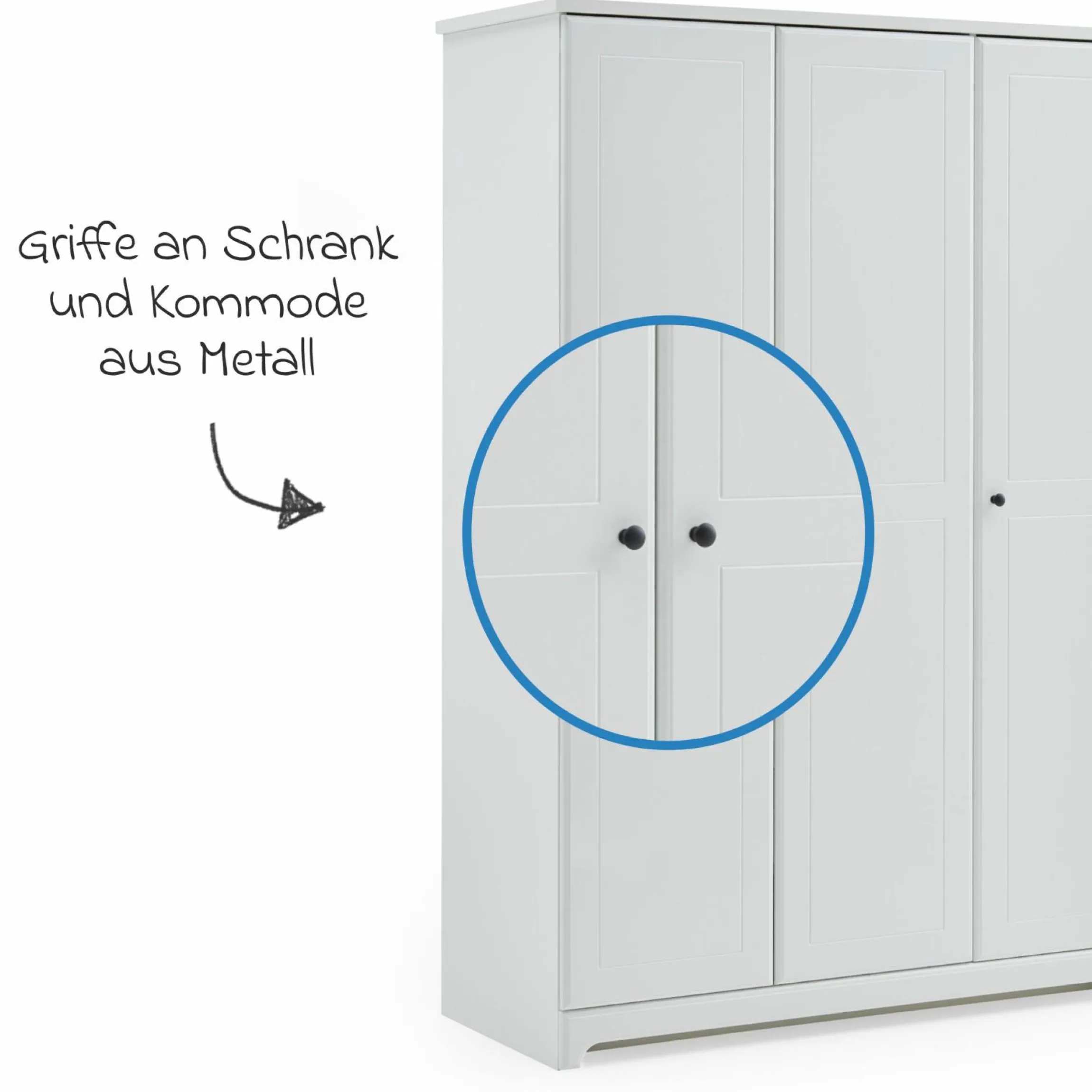 3-tlg Kinderzimmer-Set Thilo mit 3-türigem Schrank, Bett, Wickelkommode mit Wickelaufsatz - Weiß - Kollektion 2024