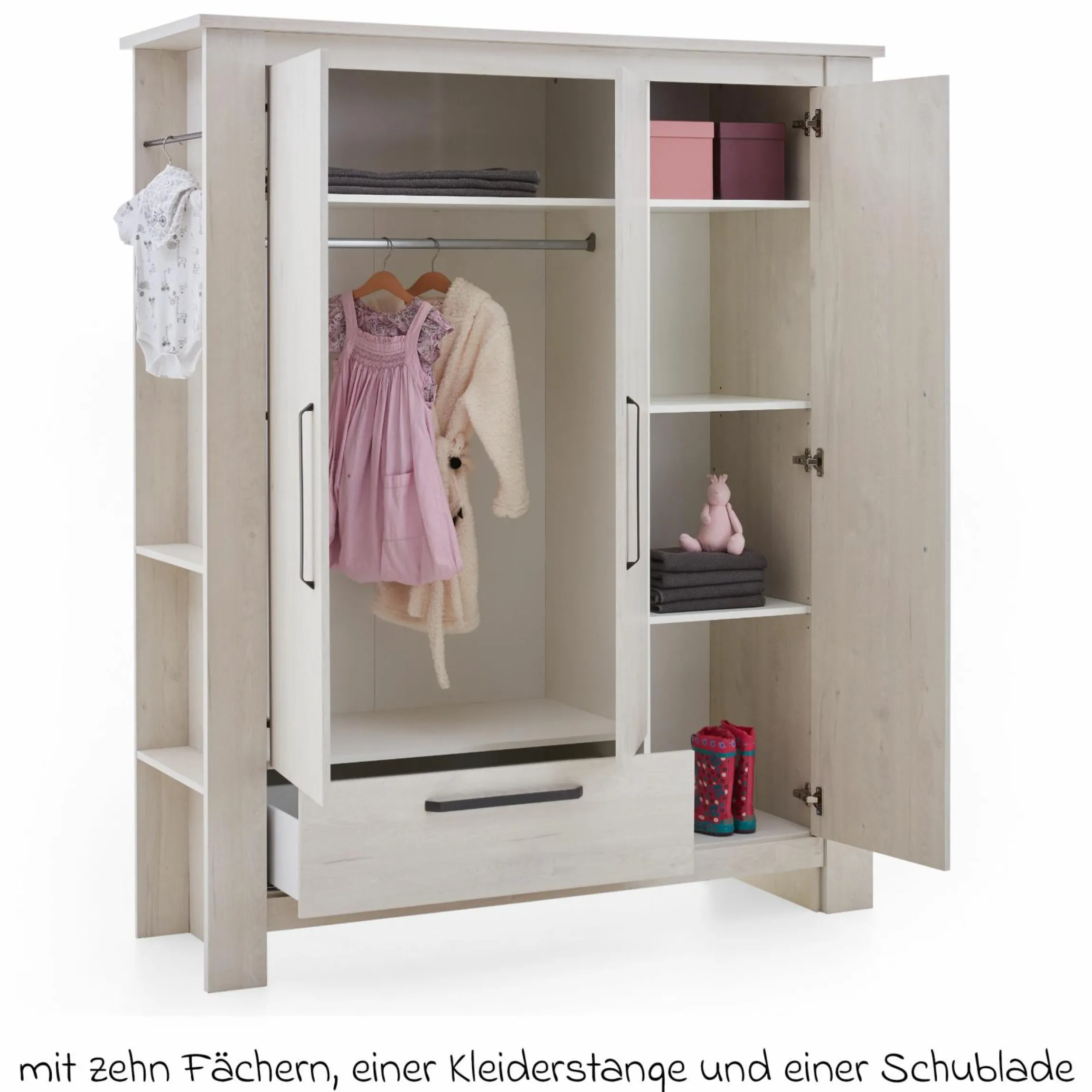 3-tlg Kinderzimmer-Set Til mit 3-türigem Schrank, Bett, extrabreite Wickelkommode mit Wickelaufsatz - Nordic Wood - Kollektion 2024