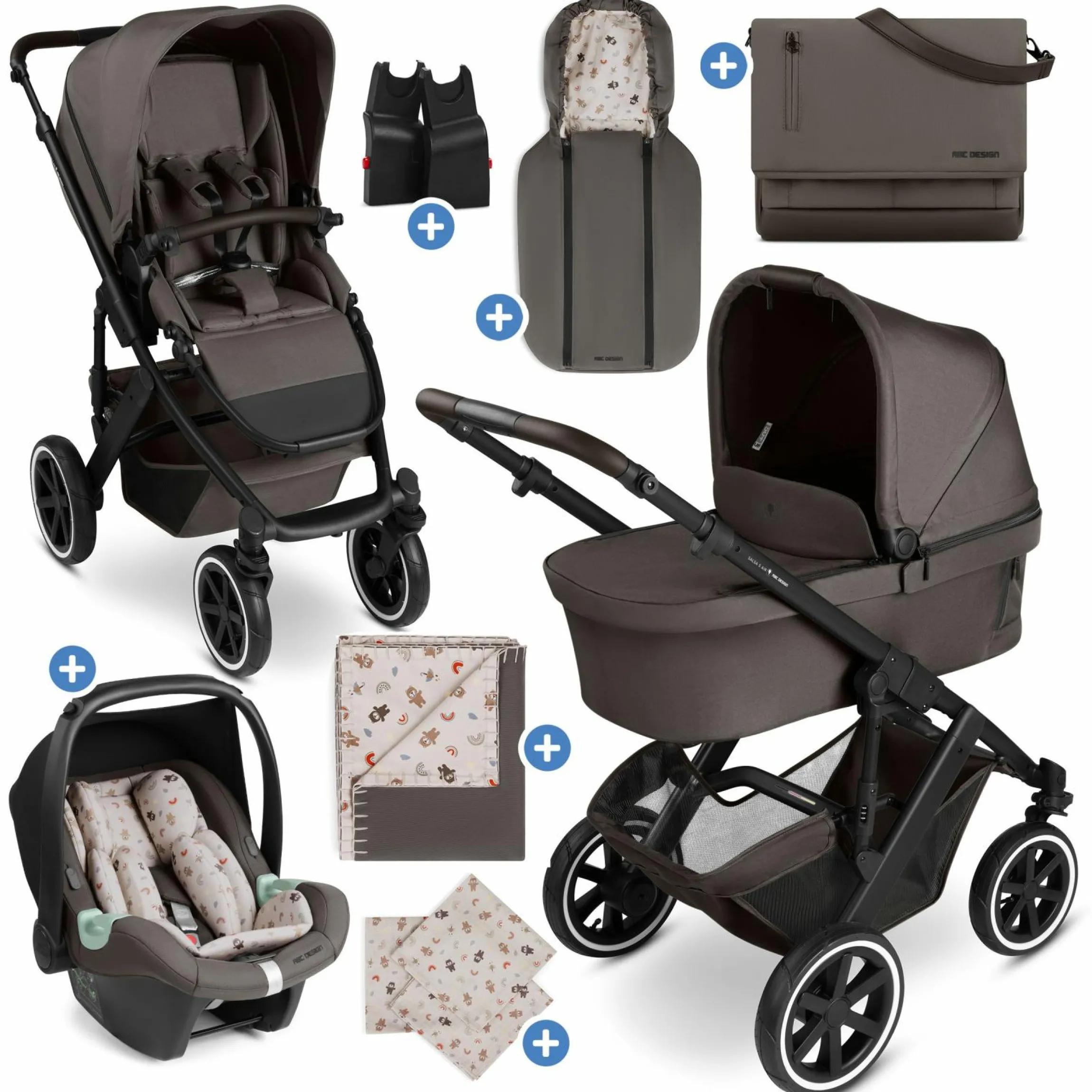 13-tlg. Kombi-Kinderwagen-Set Salsa 5 Air Starter Set inkl. Babywanne, Sportsitz, Tulip, Adapter, Wickeltasche Urban, Fußsack, Spucktücher, Magnetclip, Decke, Regenschutz & Moskitonetz - Pure - Teddy - Kollektion 2025