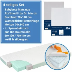 4-tlg. Matratzen-Set für Kinderbett 70x140 cm - Babybettmatratze ALVImed® + Betteinlage + 2 Spannbettlaken