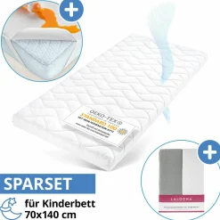 4-tlg. Matratzen-Set für Kinderbett 70x140cm - Babymatratze Air Allround + Betteinlage+ 2 Spannbettlaken