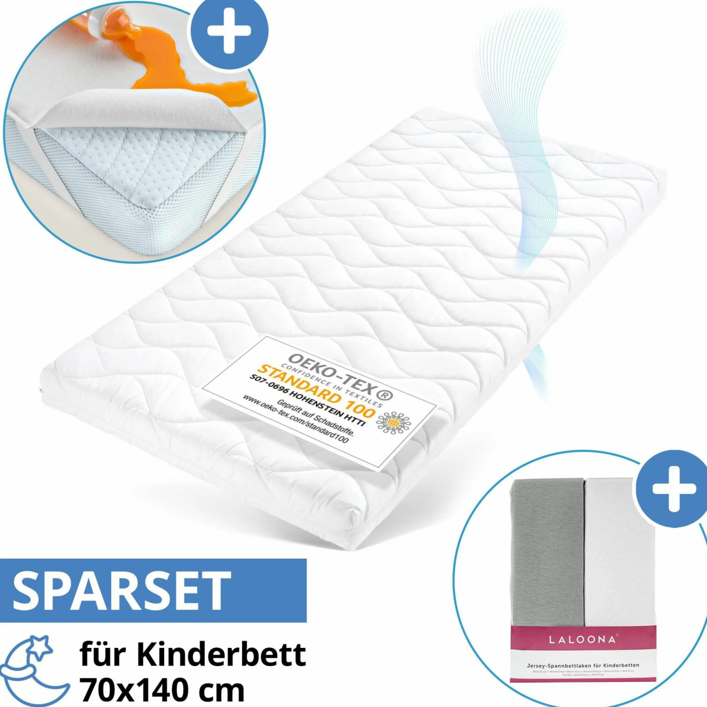 4-tlg. Matratzen-Set für Kinderbett 70x140cm - Babymatratze Air Allround + Betteinlage+ 2 Spannbettlaken