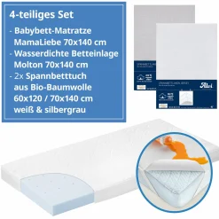4-tlg. Matratzen-Set für Kinderbett 70x140 cm - Babybettmatratze MamaLiebe + Betteinlage + 2 Spannbettlaken