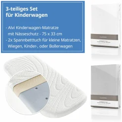 3-tlg. Matratzen-Set für Kinderwagen 75 x 33 cm - Weiß & Hellgrau