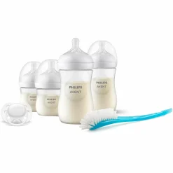 6-tlg. Neugeborenen-Starter-Set Natural Response - 4 PP-Flaschen mit Silikon-Sauger + Schnuller Ultra Soft 0-6M + Flaschenbürste