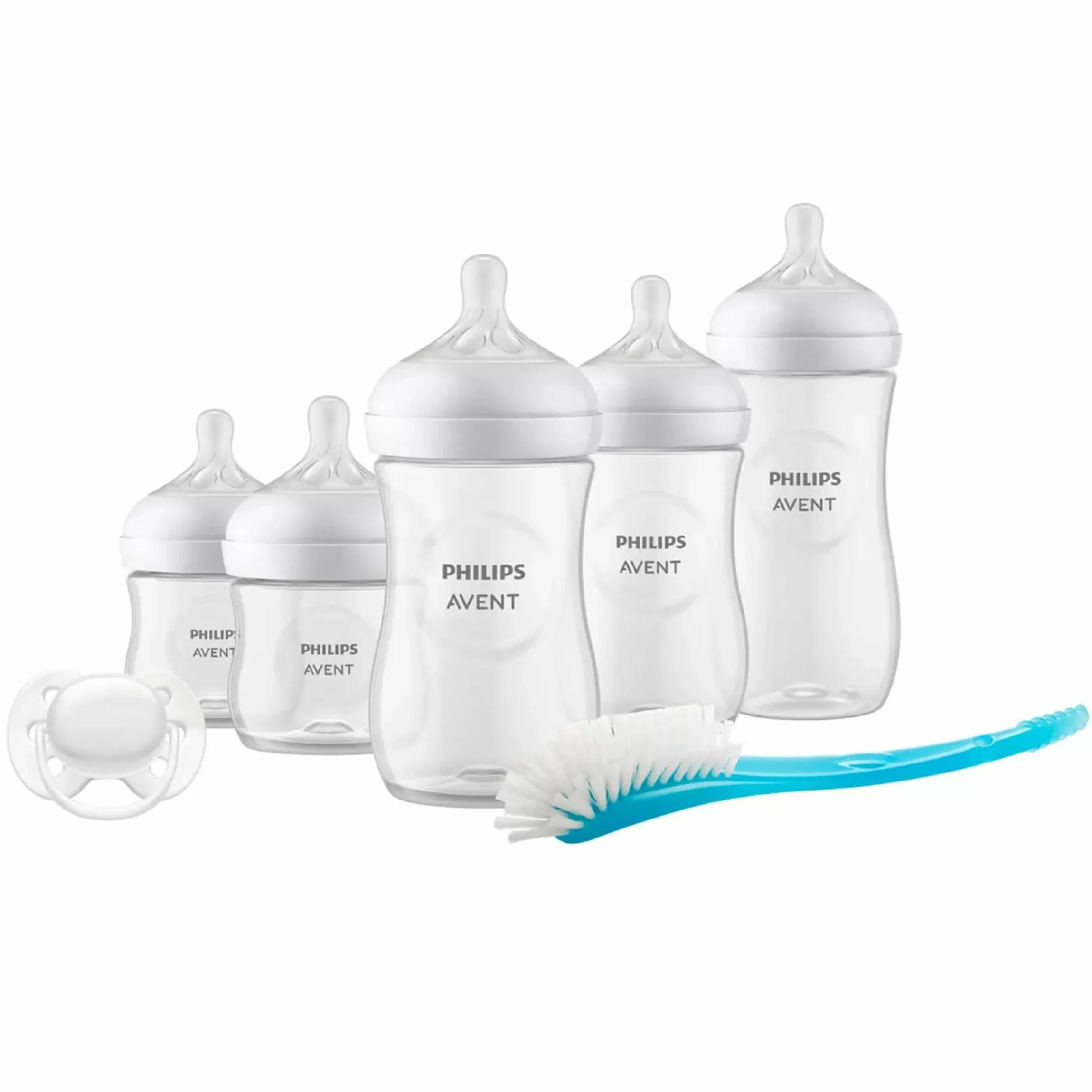 7-tlg. Neugeborenen-Starter-Set Natural Response - 5 PP-Flaschen mit Silikon-Sauger + Schnuller Ultra Soft 0-6M + Flaschenbürste