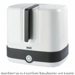 4-tlg. Reinigungs-Set für Babyflaschen - Dampfsterilisator Vario Express + Abtropfständer + Flaschenbürste - Grau / Weiß