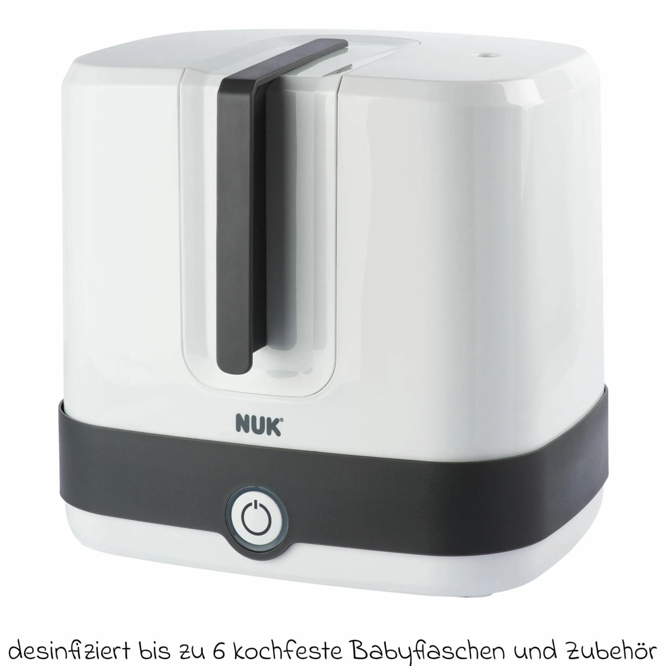 4-tlg. Reinigungs-Set für Babyflaschen - Dampfsterilisator Vario Express + Abtropfständer + Flaschenbürste - Grau / Weiß