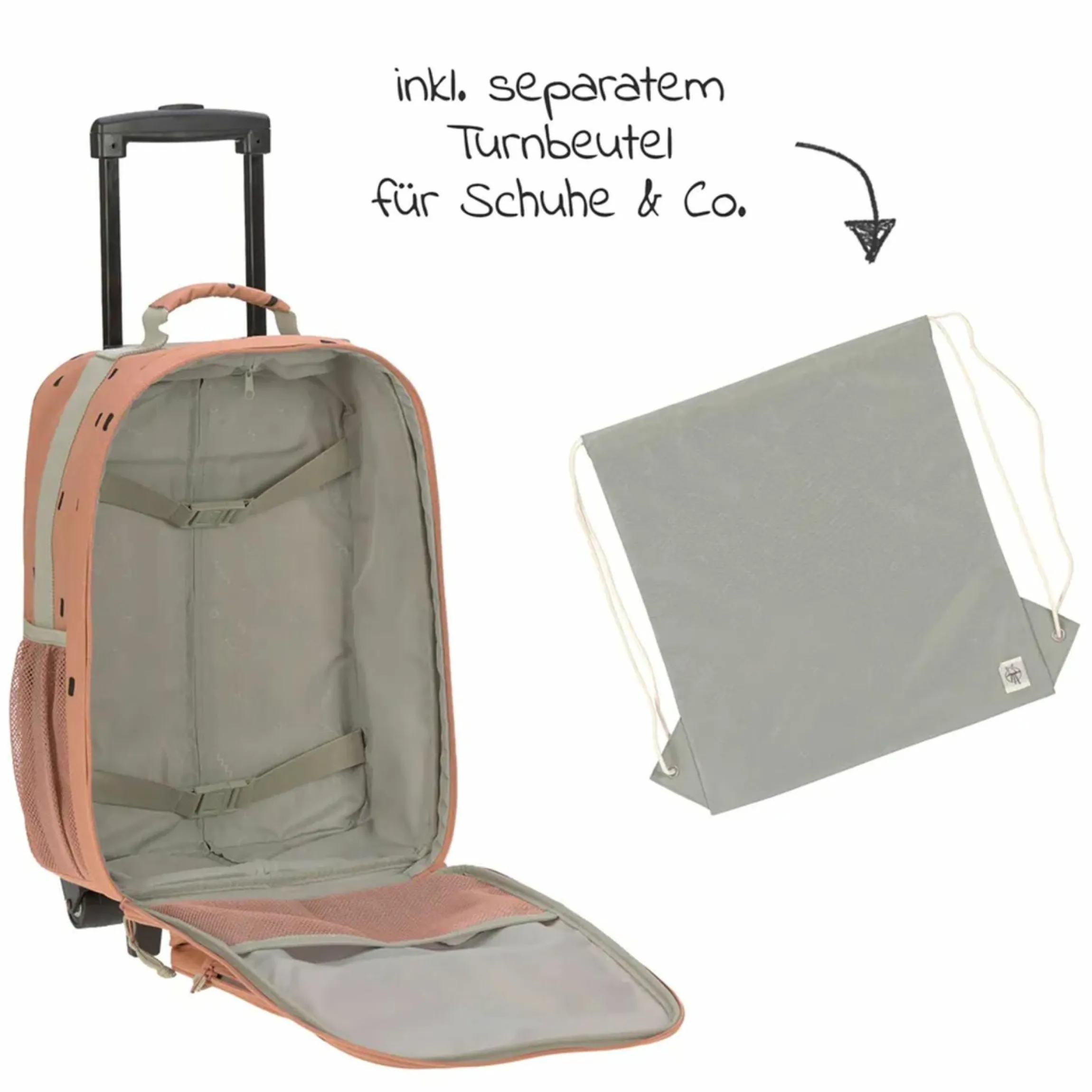 5-tlg. Reise-Set - inkl. Trolley + Washbag + Rucksack + Lunchbox + Trinkflasche - Happy Prints - Caramel