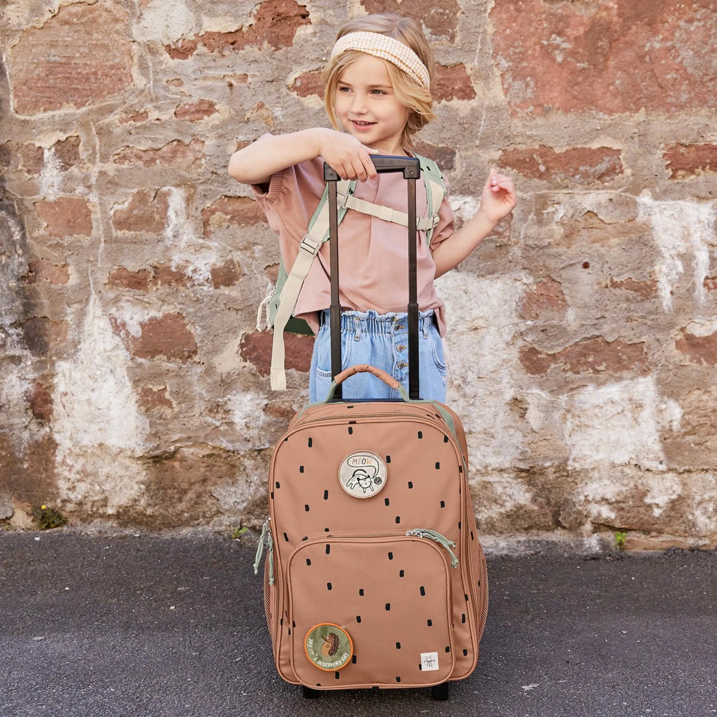 5-tlg. Reise-Set - inkl. Trolley + Washbag + Rucksack + Lunchbox + Trinkflasche - Happy Prints - Caramel