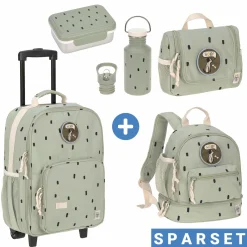 5-tlg. Reise-Set - inkl. Trolley + Washbag + Rucksack + Lunchbox + Trinkflasche - Happy Prints - Light Olive