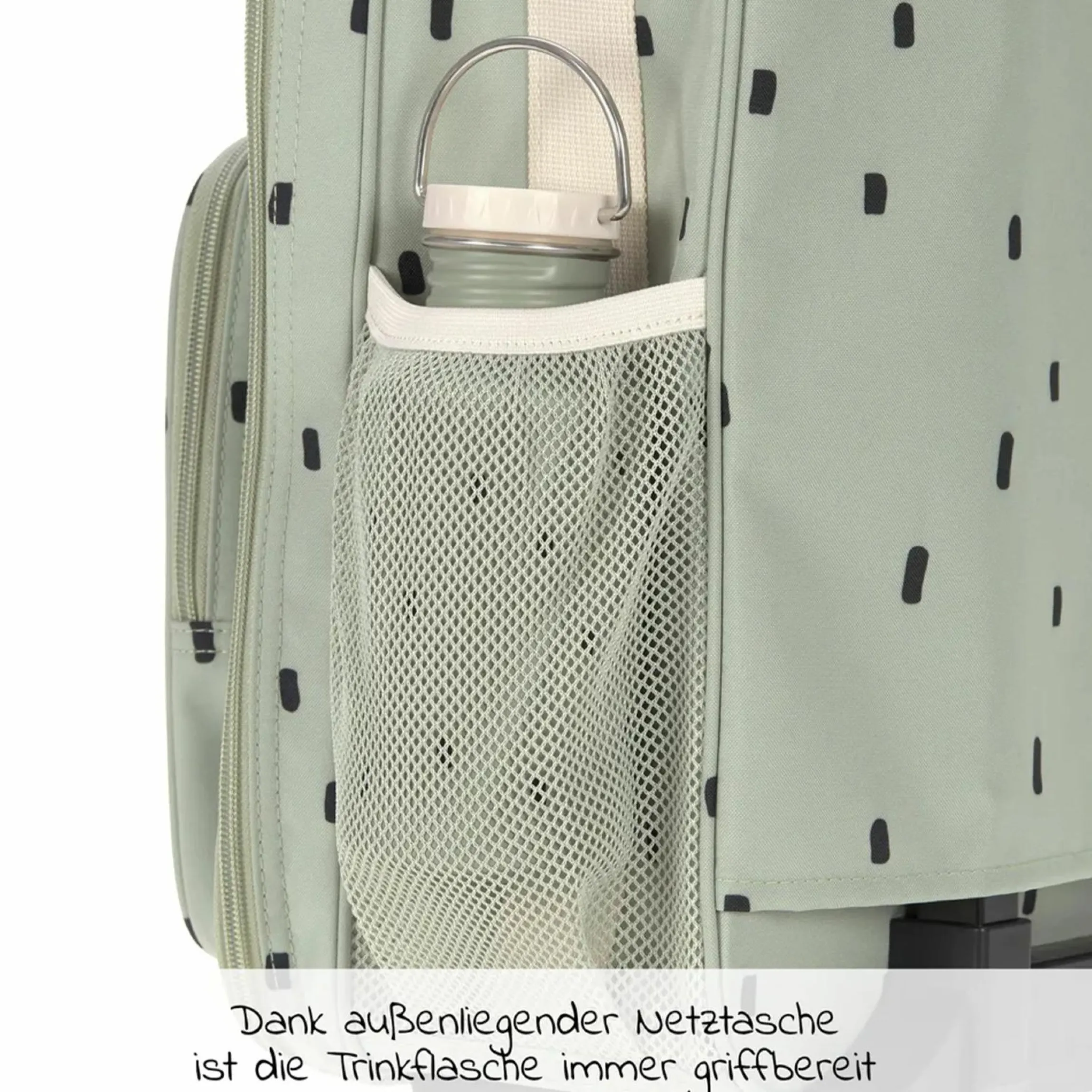 5-tlg. Reise-Set - inkl. Trolley + Washbag + Rucksack + Lunchbox + Trinkflasche - Happy Prints - Light Olive