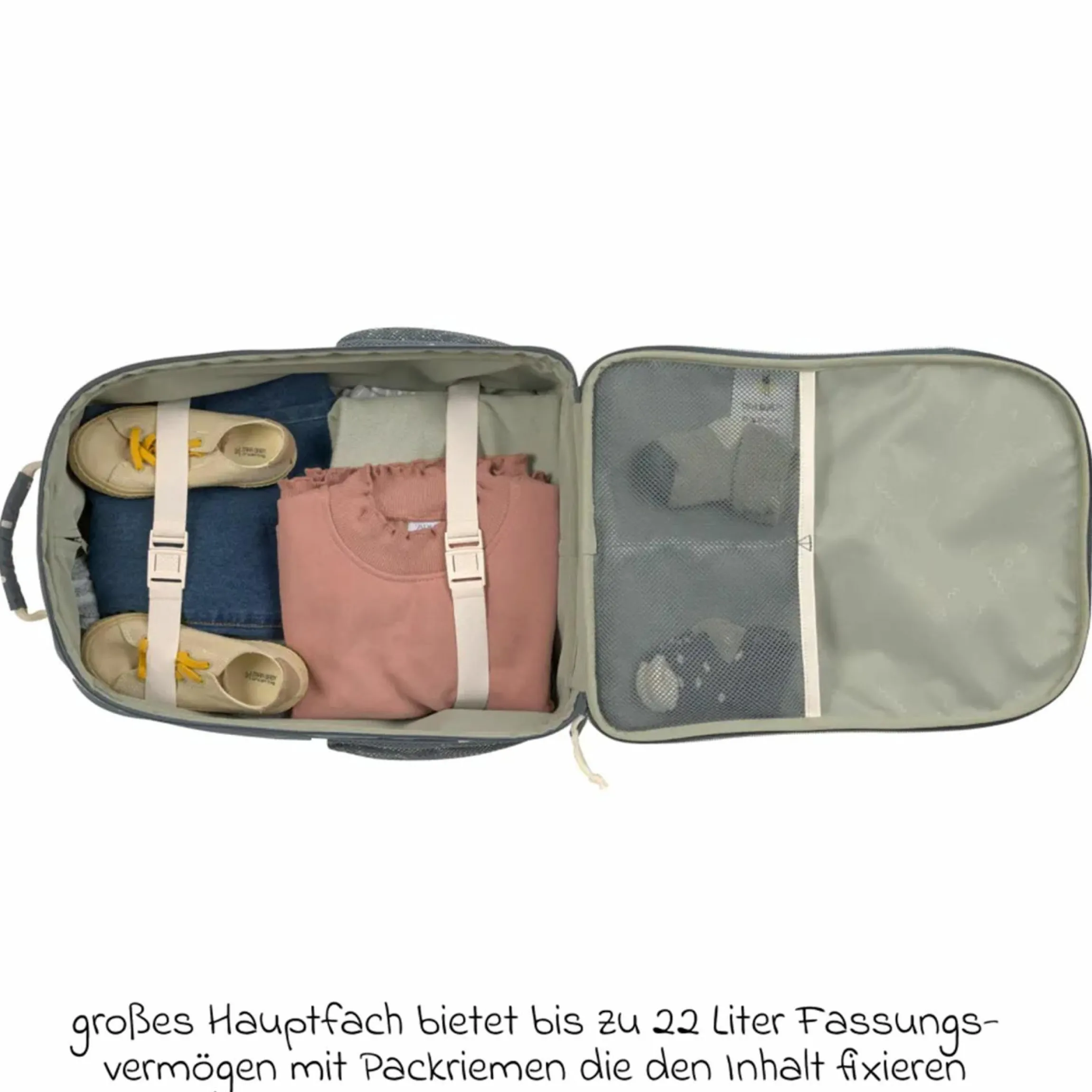 3-tlg. Reise-Set - inkl. Trolley + Washbag + Rucksack - Happy Prints - Midnight Blue