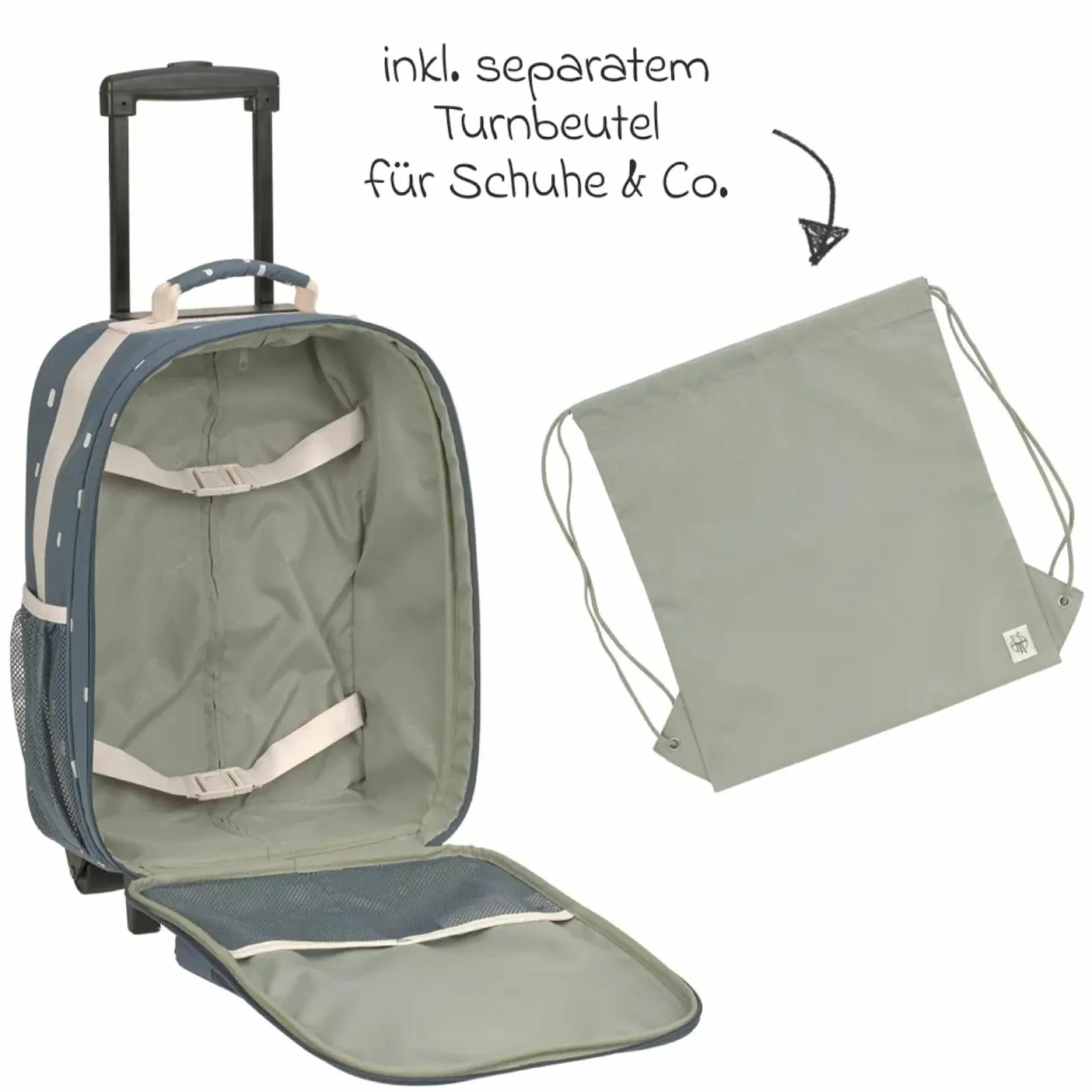 3-tlg. Reise-Set - inkl. Trolley + Washbag + Rucksack - Happy Prints - Midnight Blue