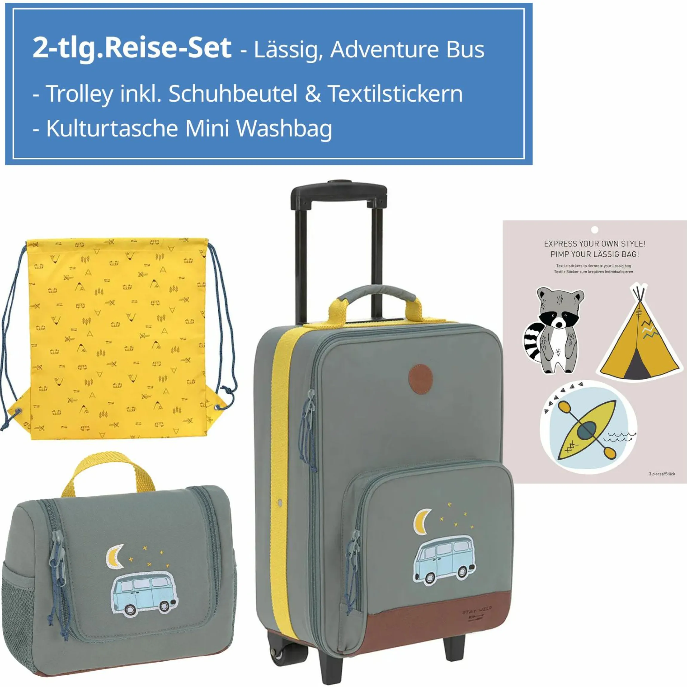 2-tlg. Reise-Set - inkl. Trolley + Washbag - Adventure Bus