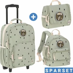 3-tlg. Reise-Set - inkl. Trolley + Washbag + Rucksack - Happy Prints - Light Olive