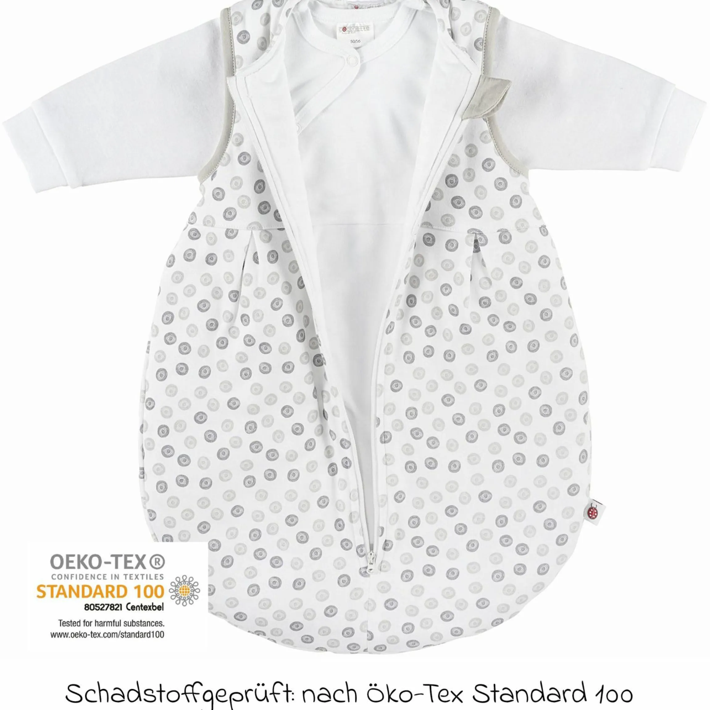 2-tlg. Schlafsack-Set - Circle Weiß Grau + GRATIS Strampler mit Shirt - Let's have a Party - Gr. 62/68