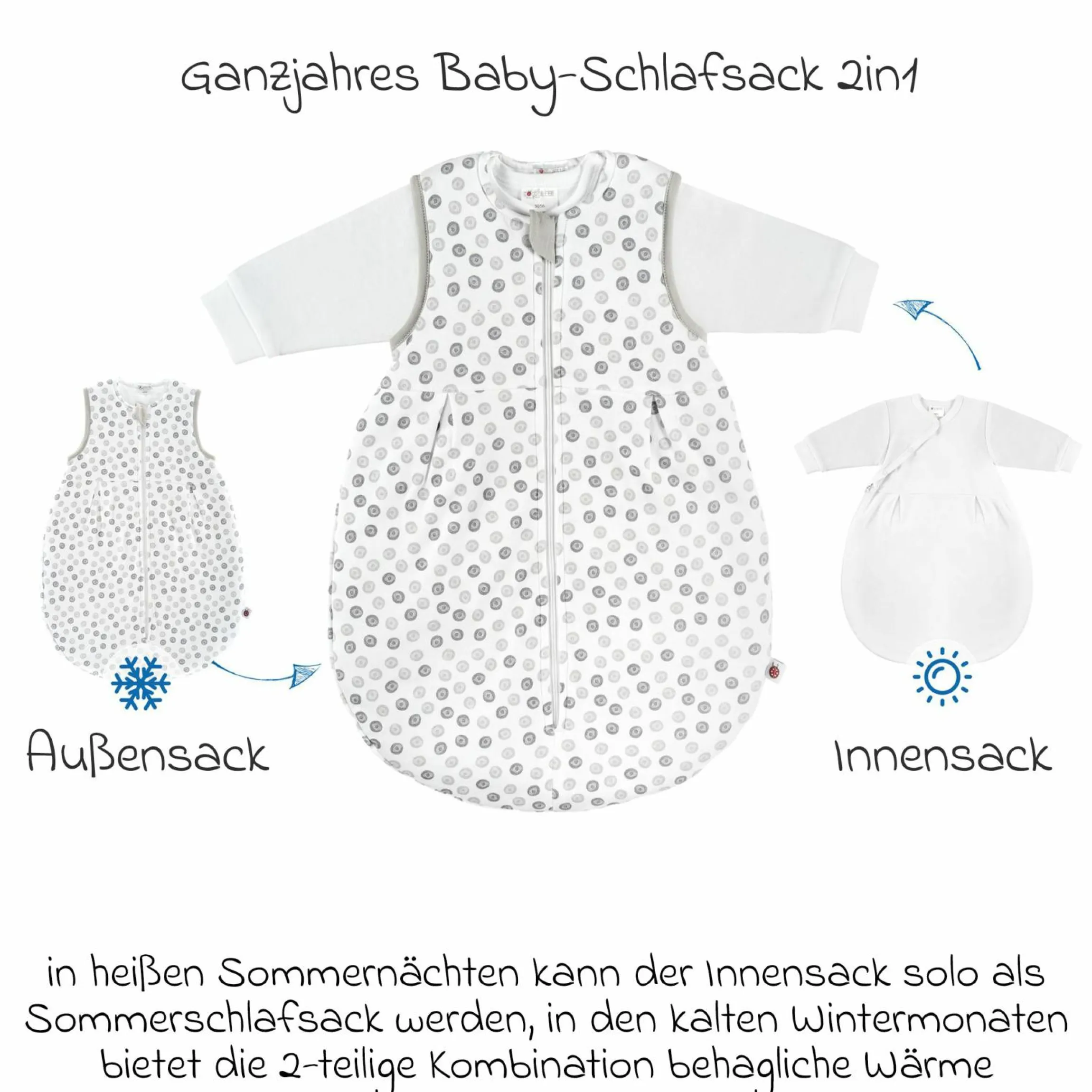 2-tlg. Schlafsack-Set - Circle Weiß Grau + GRATIS Strampler mit Shirt - Let's have a Party - Gr. 62/68