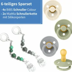 6-tlg. Schnuller-Set - 4 Latex-Schnuller Colour 0-6 M + 2 Silikon-Schnullerketten - Cloud Sage Ivory