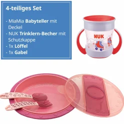 4-tlg. Set für unterwegs inkl. Babyteller mit Besteck & Trinklern-Becher - Pink