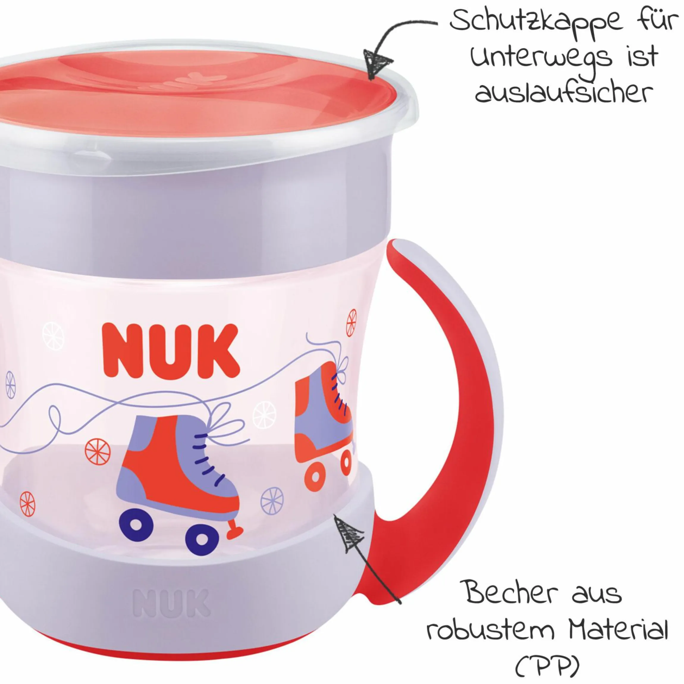 4-tlg. Set für unterwegs inkl. Babyteller mit Besteck & Trinklern-Becher - Pink