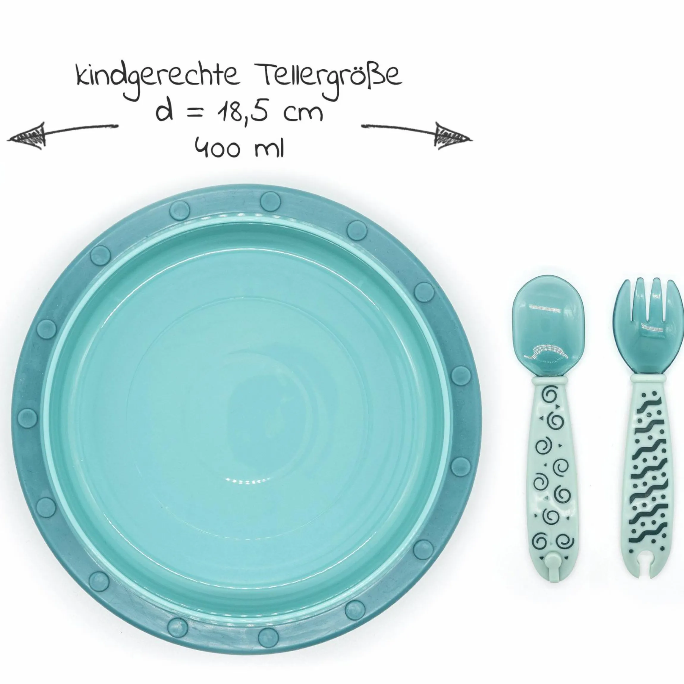 4-tlg. Set für unterwegs inkl. Babyteller mit Besteck & Trinklern-Becher - Grün