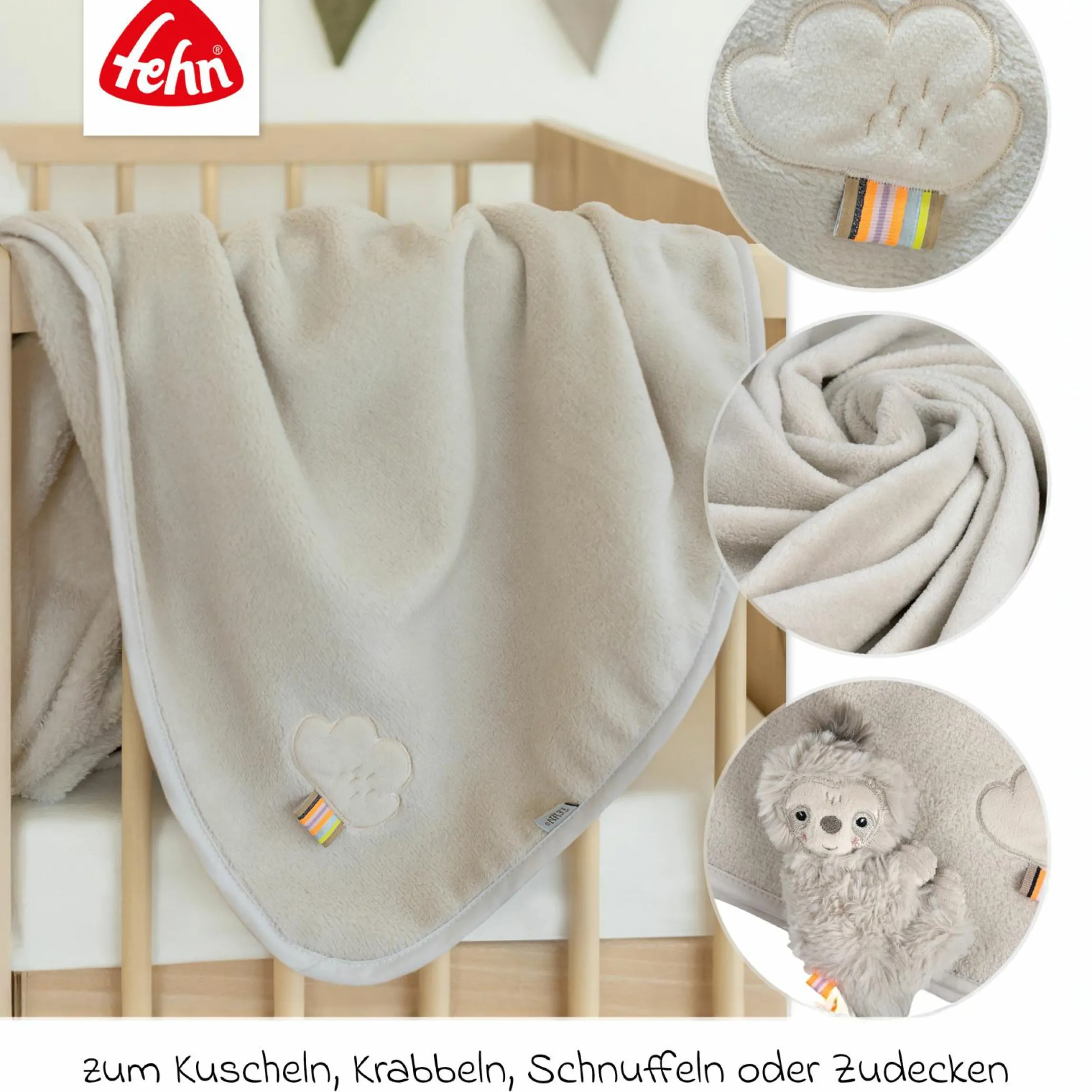 2-tlg. Set Kuscheldecke + Greifling 75 x 100 cm - Faultier