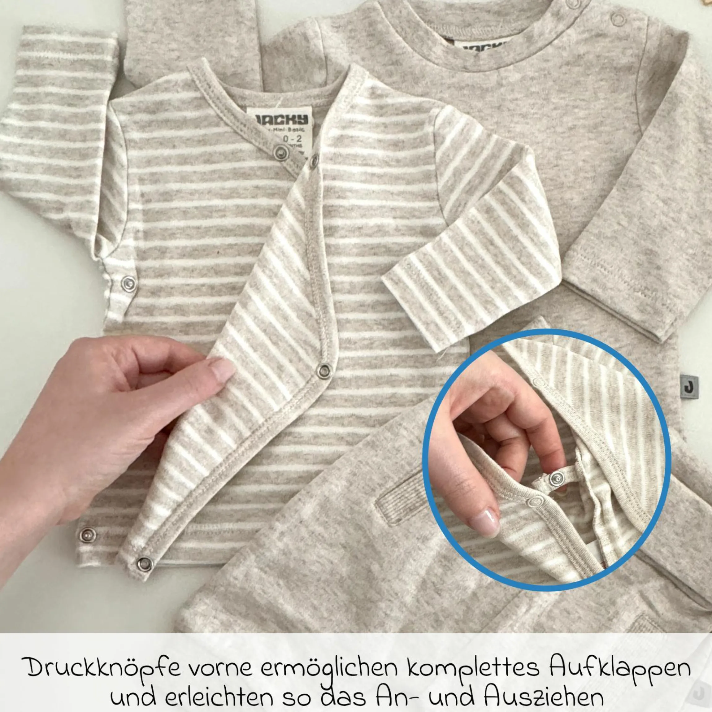 3-tlg. Set Langarmshirt, Wickelshirt & Jogginghose - Beige Melange - Gr. 74